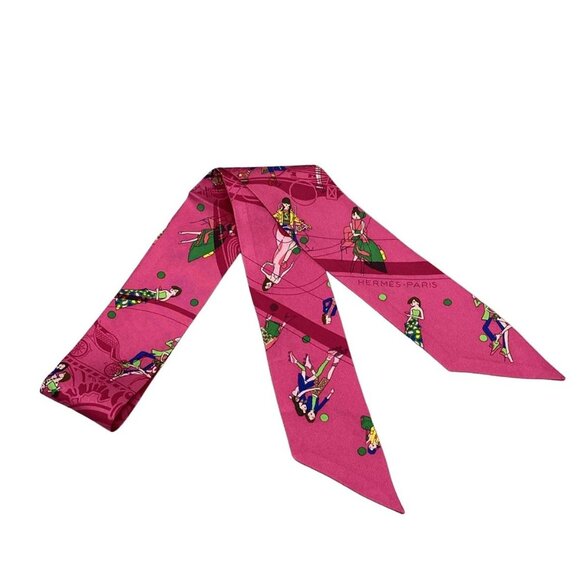 Auth HERMES Twilly - Pink Yellow Multi Scarf - Picture 3 of 6